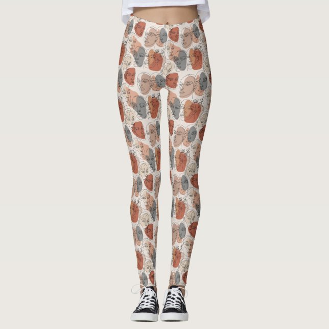 Abstraktes weibliches Gesichtsmuster Leggings (Vorderseite)