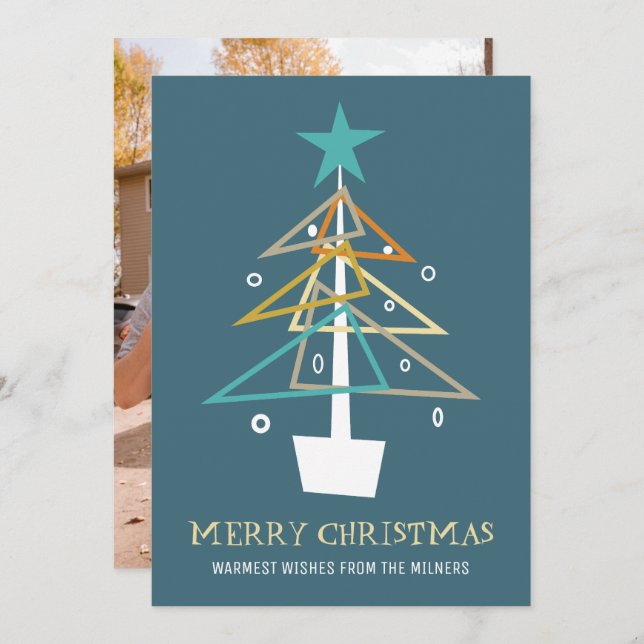 Abstraktes Weihnachtsbaum Mitte Jahrhundert Foto Feiertagskarte (Vorne/Hinten)