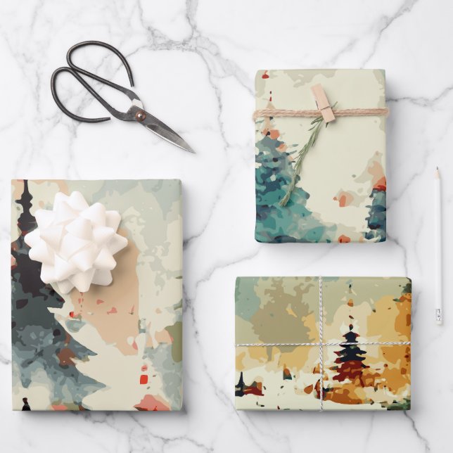 Abstraktes Weihnachtsbaum Set 2 Geschenkpapier Set (Vorderseite)