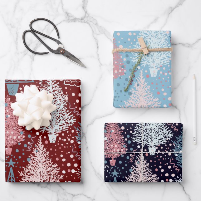 Abstraktes Weihnachtsbaummuster Geschenkpapier Set (Vorderseite)