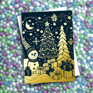 Abstraktes Weihnachtsthema Snowman Gold Foil Folien Feiertagskarte