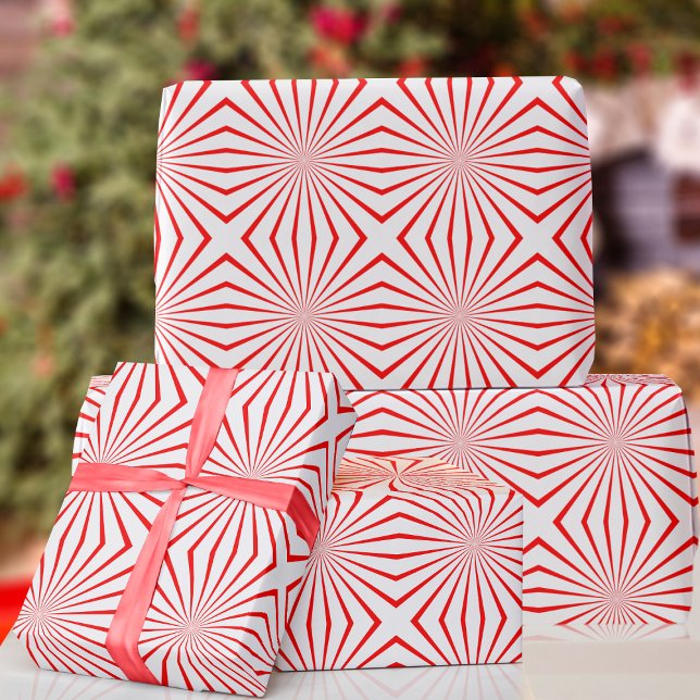 Abstraktes Weihnachtswrapping Paper mit Rot und We Geschenkpapier (Fun and funky red and white wrapping paper just for you.)