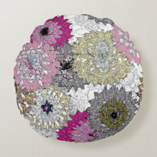 Abstraktes weiß und rosa Blumenmuster Rundes Kissen