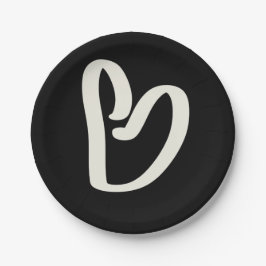Abstraktes weißes Herz schwarz Pappteller
