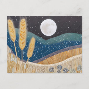 Abstraktes Weizenfeld auf Vollmond-Abend Postkarte