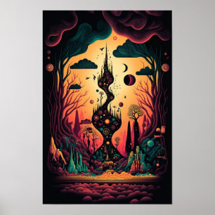 Abstraktes Wirbel-Poster Retro psychedelisch 3 Poster