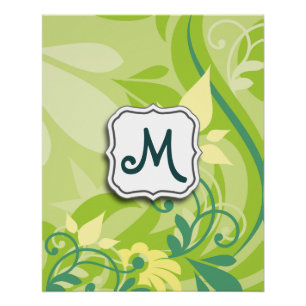 Abstraktes, wirbelfarbenes Kalkgrün mit Monogramm Poster