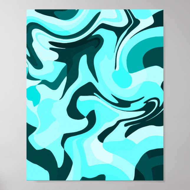Abstraktes wirbelloses Aqua und Aquamarines Design Poster (Vorne)