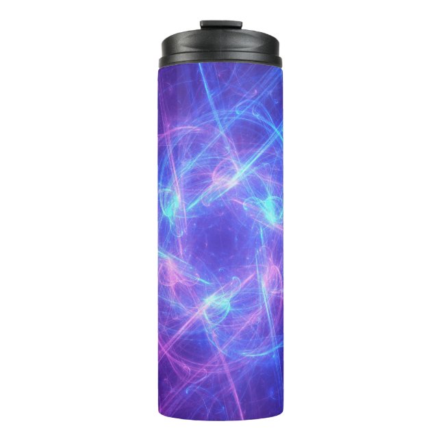 Abstraktes Wirbles Fraktal in Blau und Rosa Thermosbecher (Vorderseite)