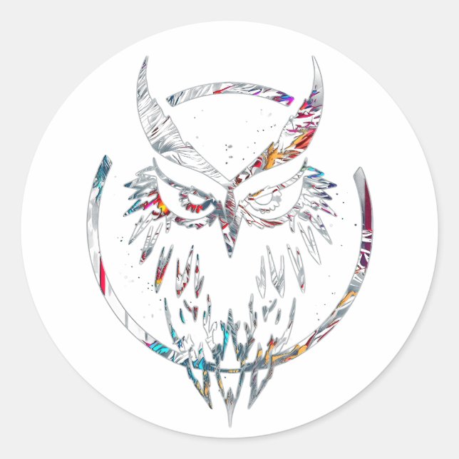 Abstraktes Wolfman Owl-Logo der Nocturnal Rache Runder Aufkleber (Vorderseite)