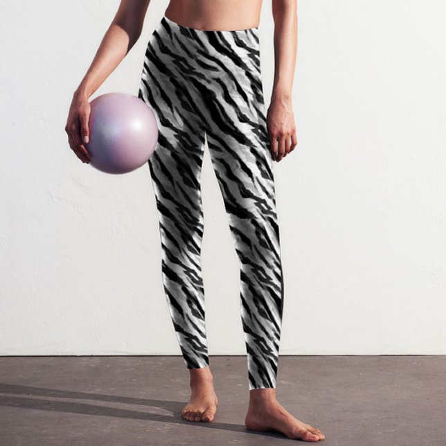 Abstraktes Zebra-Hautmuster Leggings (Astract Animal Zebra Skin Black and white pattern printed leggings for yoga, fitness and lifestyle.)