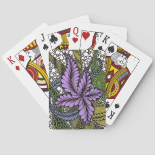 Abstraktes Zen-Doodle Lila-Blüten Olivgrün Spiel Spielkarten