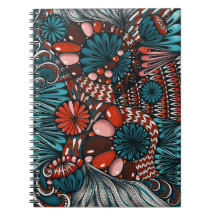 Abstraktes Zentangle Teal- und Korallenrot-Spiraln