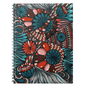 Abstraktes Zentangle Teal- und Korallenrot-Spiraln Notizblock