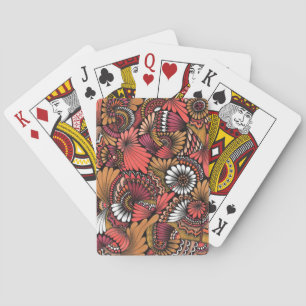 Abstraktes Zentangle Terrakotta und Korallenblüten Spielkarten