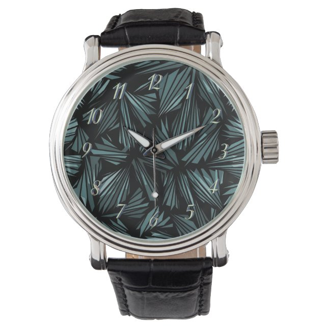 Abstraktes zerbrochenes Glas Blaues Muster Armbanduhr (Vorderseite)