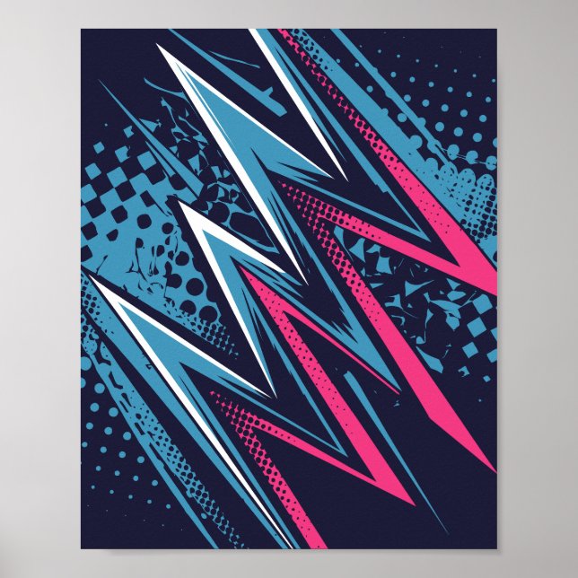 Abstraktes Zigzag-Design in Cyan & Bright Pink Poster (Vorne)