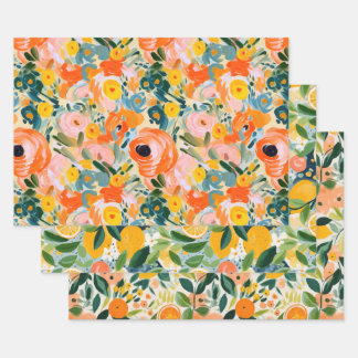 ABSTRAKTES ZITRUS- UND BLUMENDEKORATIONSPAPIER SET GESCHENKPAPIER SET