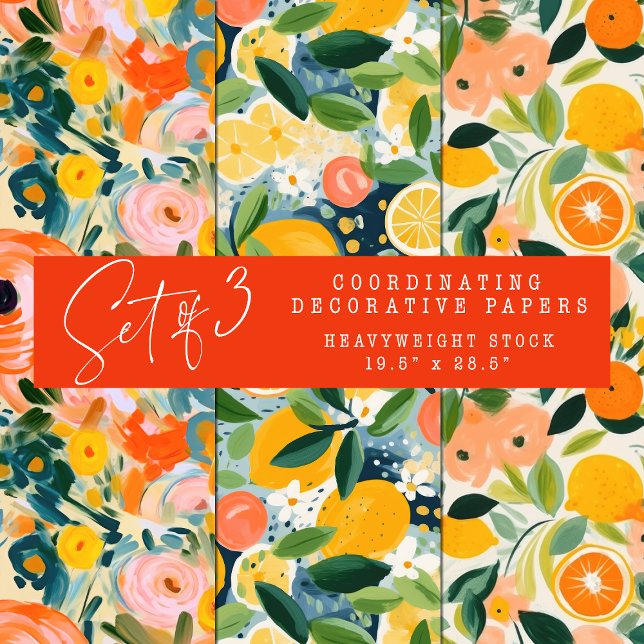 ABSTRAKTES ZITRUS- UND BLUMENDEKORATIONSPAPIER SET GESCHENKPAPIER SET (ABSTRACT CITRUS AND FLORAL DECORATIVE PAPER SET)