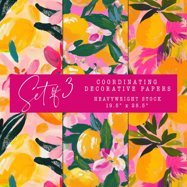 ABSTRAKTES ZITRUS- UND BLUMENDEKORATIONSPAPIER SET GESCHENKPAPIER SET (ABSTRACT CITRUS AND FLORAL DECORATIVE PAPER SET)