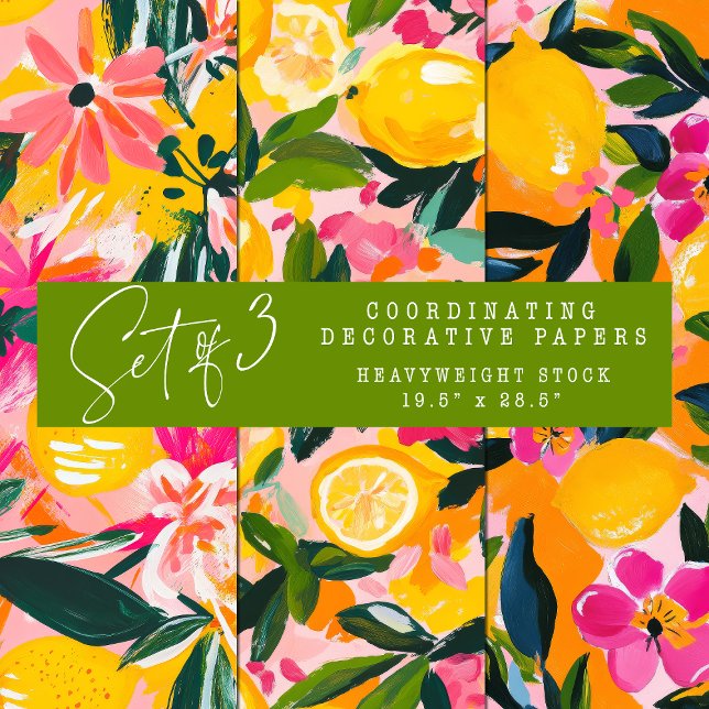 ABSTRAKTES ZITRUS- UND BLUMENDEKORATIONSPAPIER SET GESCHENKPAPIER SET (ABSTRACT CITRUS AND FLORAL DECORATIVE PAPER SET)