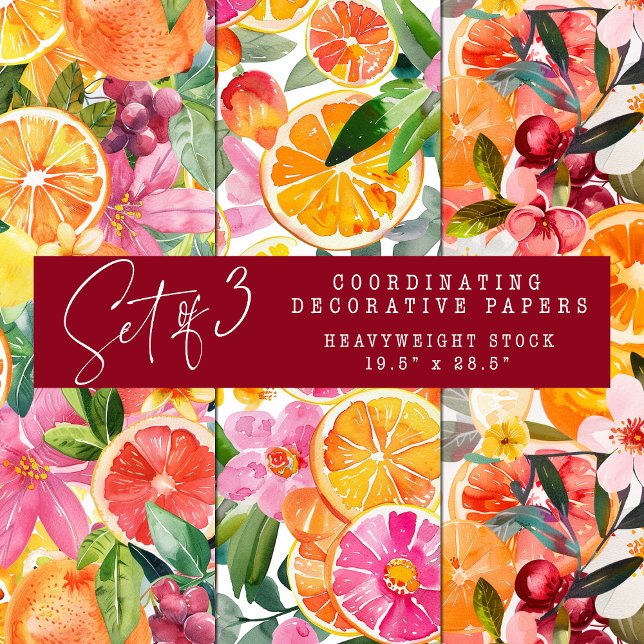 ABSTRAKTES ZITRUS- UND BLUMENDEKORATIONSPAPIER SET GESCHENKPAPIER SET (ABSTRACT CITRUS AND FLORAL DECORATIVE PAPER SET)