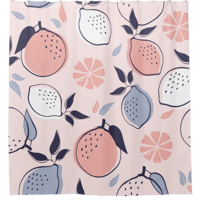 Abstraktes Zitrusmuster von Zitronen und Orangen i Duschvorhang (Vorderseite)