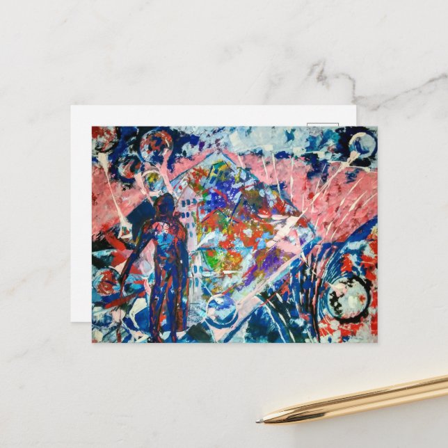 Abstraktion, Abstraktionismus, Raum, Außerirdische Feiertagspostkarte (Vorderseite/Rückseite Beispiel)