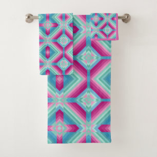 Abstraktion geometrische Formen blau pink türkis Badhandtuch Set