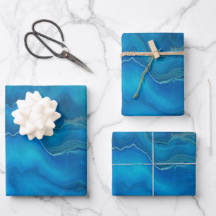 Abstraktion mit blauem und Aquamarinem Marmorboden Geschenkpapier Set