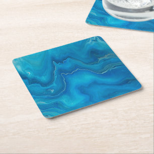Abstraktion mit blauem und Aquamarinem Marmorboden Rechteckiger Pappuntersetzer