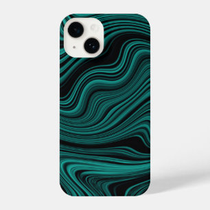 Abstraktion von Black & Emerald Wavy iPhone 14 Hülle