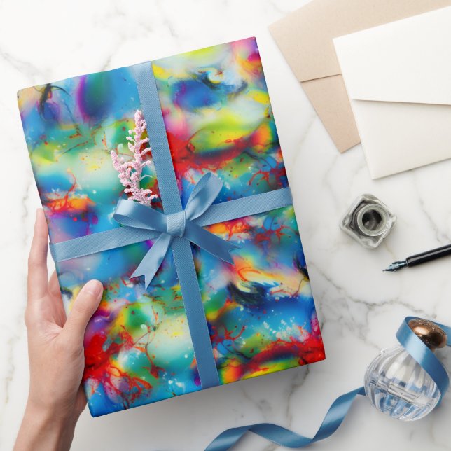 Abstraktion von Blaugelb-grüner Wasserfarbe Geschenkpapier (Schenken)