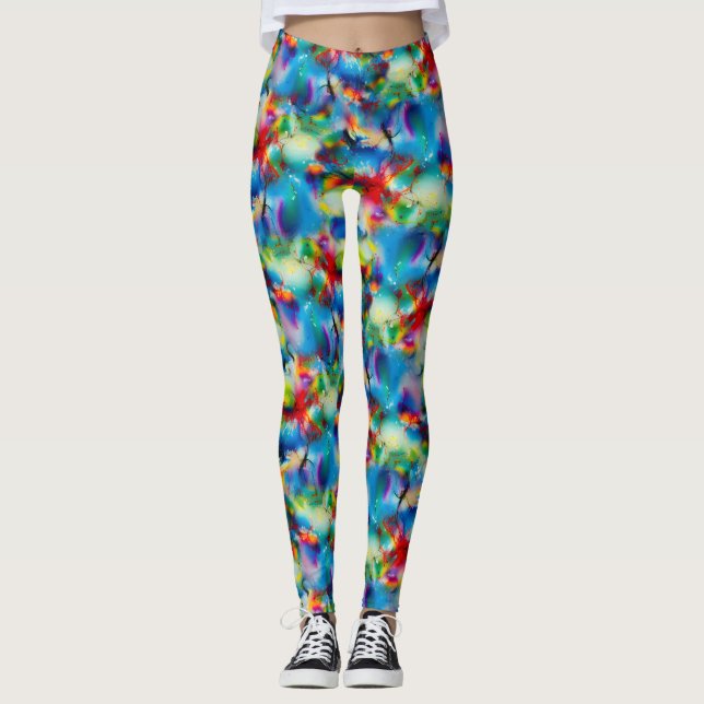 Abstraktion von Blaugelb-grüner Wasserfarbe Leggings (Vorderseite)