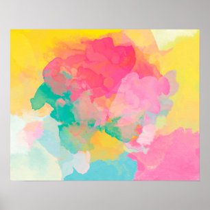 Abstraktion Wasserfarbe Rosa Gelb und Blau Poster