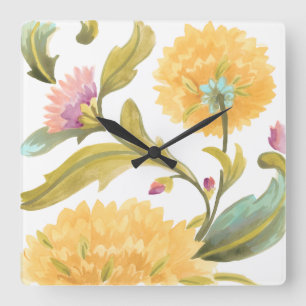 Abtei-Blumenfliesen - gelbe Blumen Quadratische Wanduhr