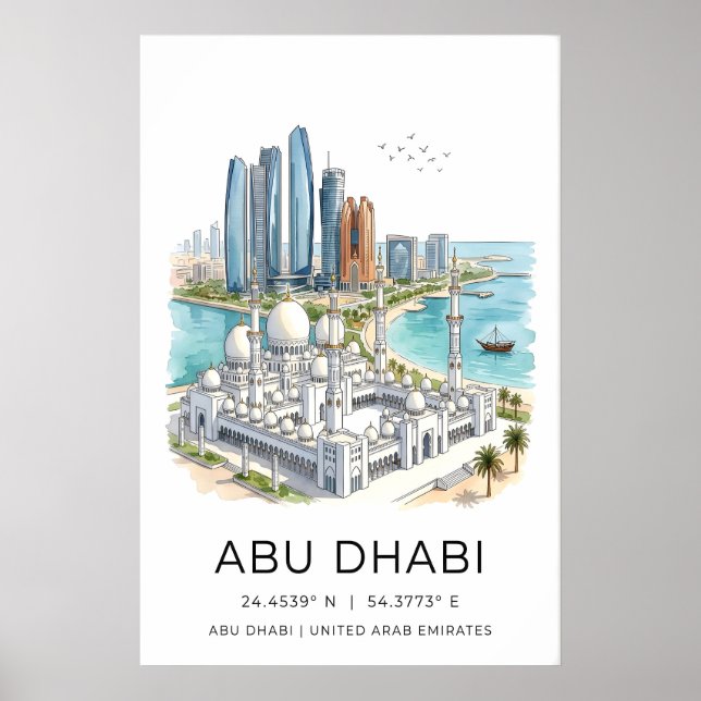 Abu Dhabi Kunstprint Skyline mit großer Moschee un Poster (Vorne)