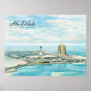 Abu Dhabi Skyline Aquarell Reiseandenken Poster