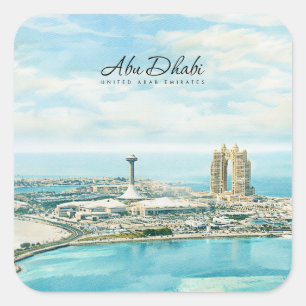 Abu Dhabi Skyline Aquarell Reiseandenken Quadratischer Aufkleber