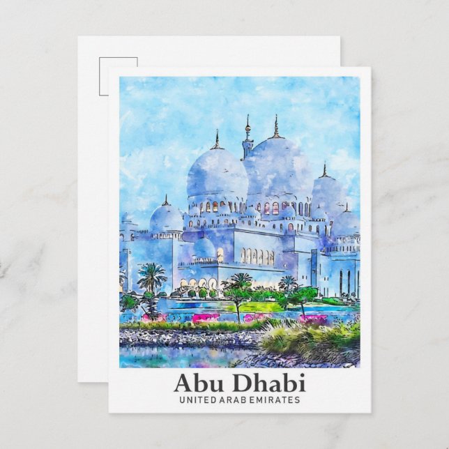 Abu Dhabi UAE Reisen Wasserfarbe Hand gezogen Postkarte (Vorne/Hinten)