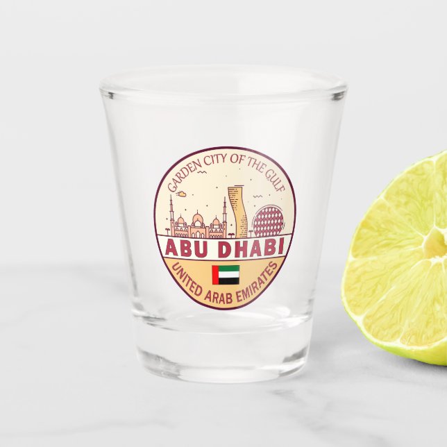 Abu Dhabi United Arab Emirates City Skyline Emblem Schnapsglas (Vorderseite)