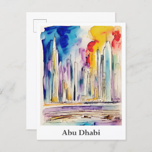 Abu Dhabi United Arab Emirates Watercolor Travel Postkarte
