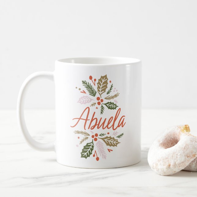 Abuela Bright Holly Weihnachts Red Script Kaffeetasse (Mit Donut)