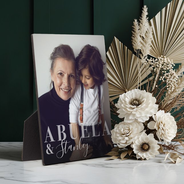 Abuela & Grandchild Script Name Foto Keepake Fotoplatte (Abuela & Grandchild Script Name Photo Keepsake Plaque)