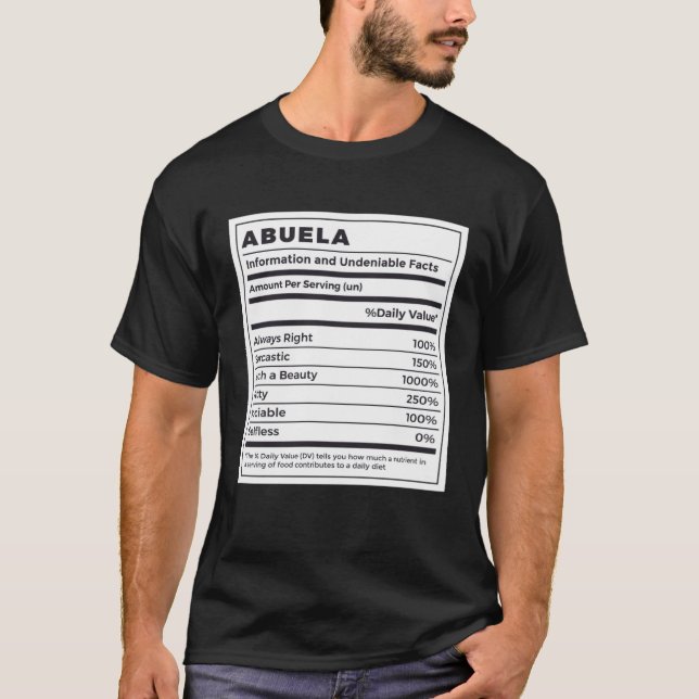 Abuela Nutritional Facts Spanish Grandmother T-Shirt (Vorderseite)