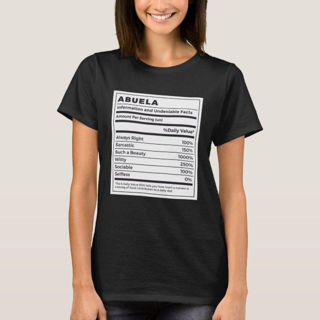 Abuela Nutritional Facts Spanish Grandmother T-Shirt (Vorderseite)