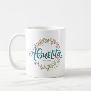 Abuelita, spanische Schrift, Blumenkranz, Kaffeetasse