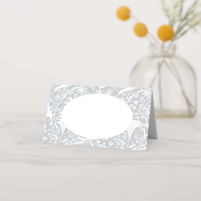 Abundance Botanic Silver Place Name Cards Platzkarte (Vorderseite)