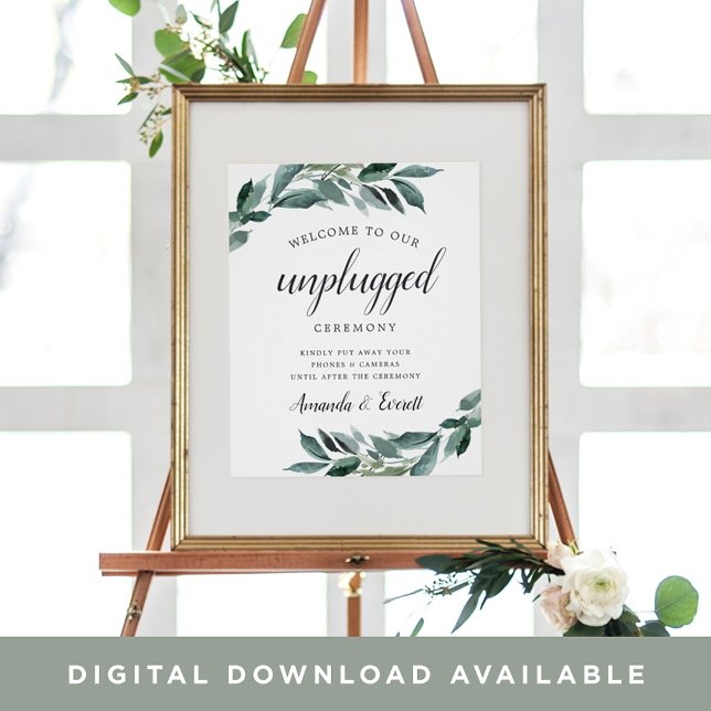 Abundant Foliage Unplugged Wedding Zeremony Sign Poster (Von Creator hochgeladen)