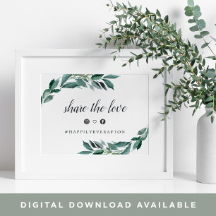 Abundant Foliage Wedding Hashtag Sign Poster